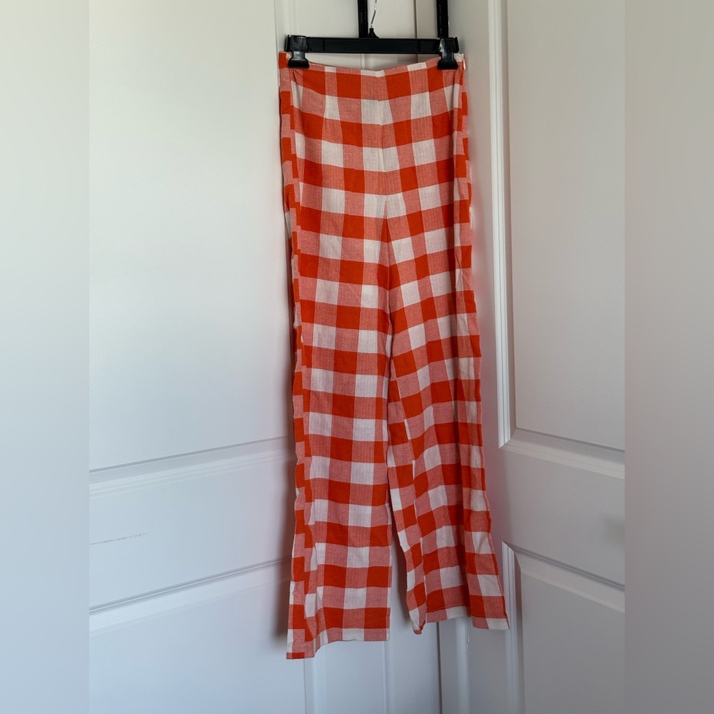 Forever 21 Orange and White Checkered Wide Leg Pants